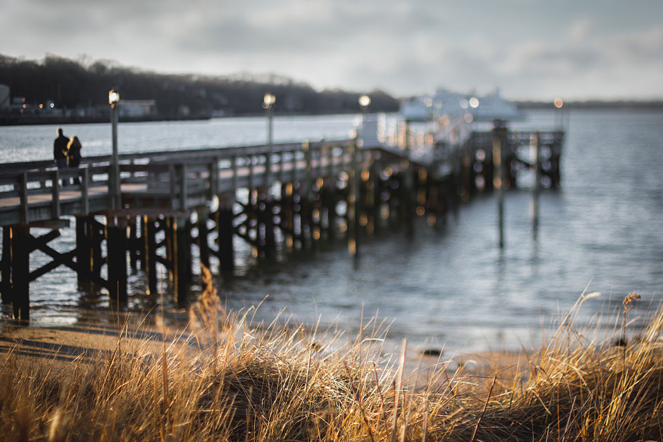 couple looking out into the ocean from a pier