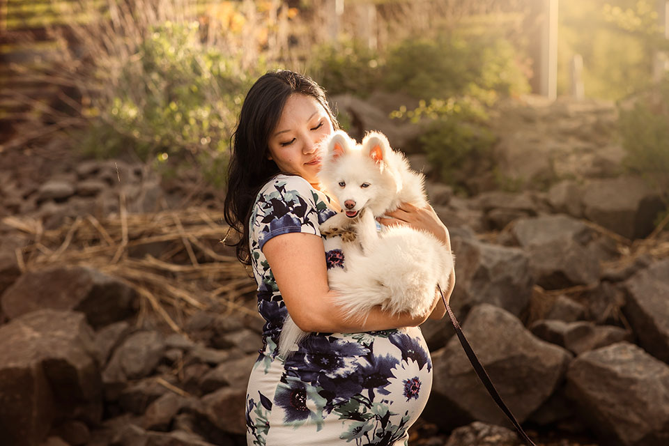 Pregnant woman taking photos
