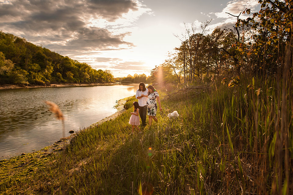Pregnant woman taking photos