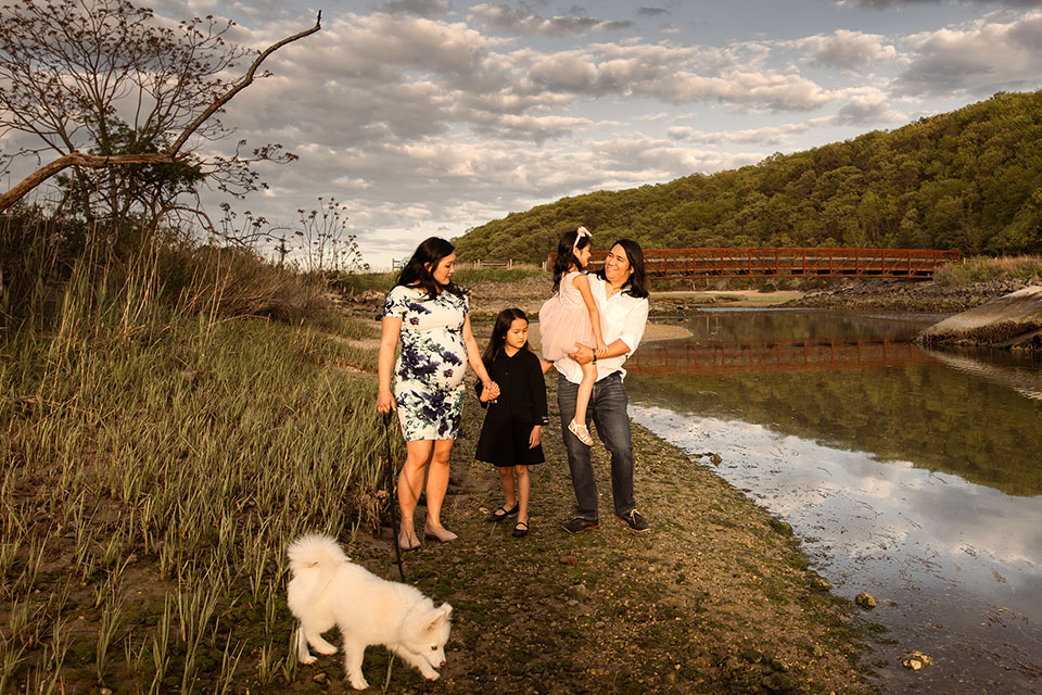 Pregnant woman taking photos