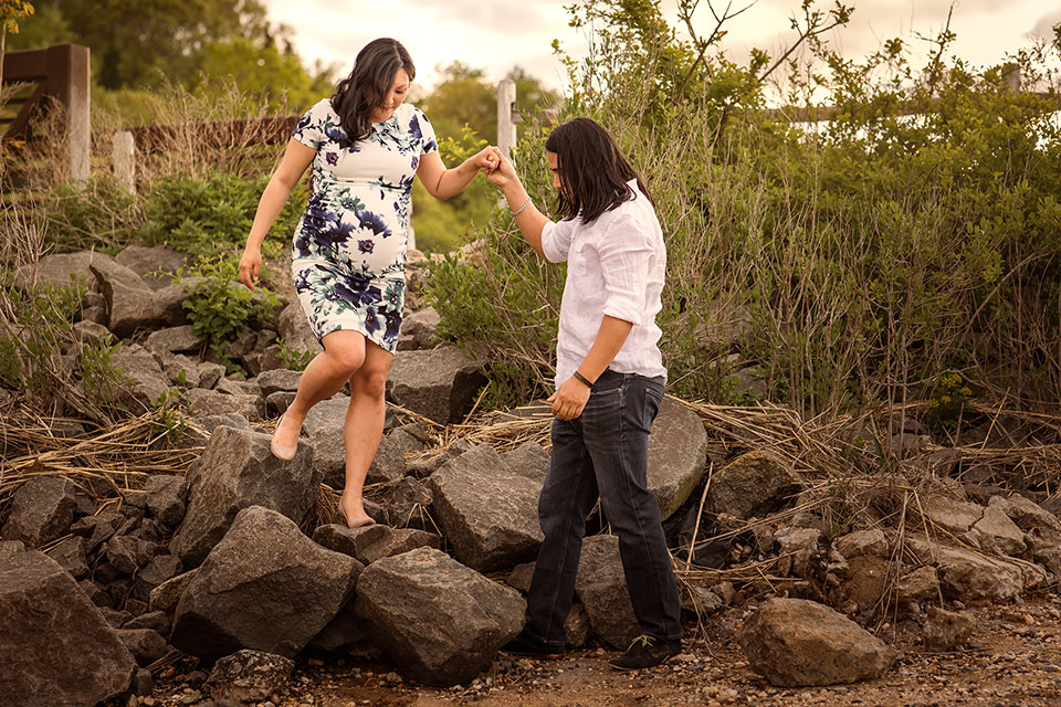Pregnant woman taking photos